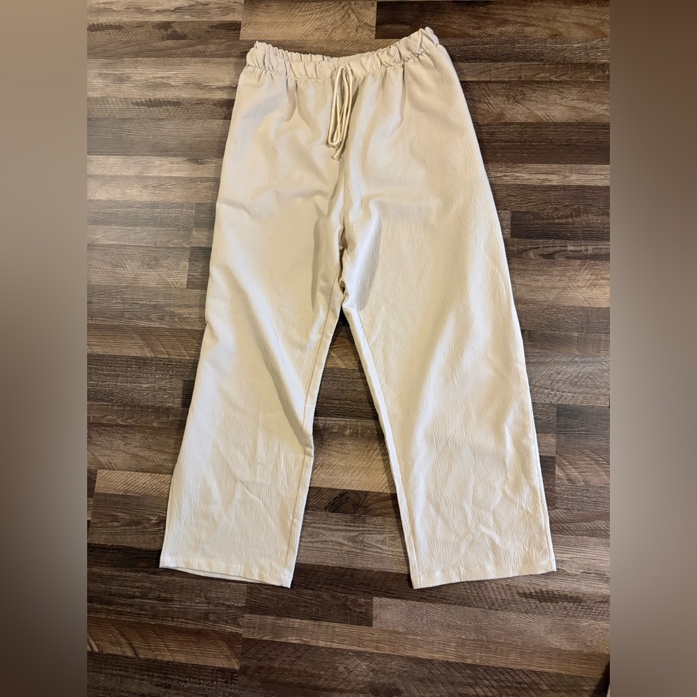 Women’s Beige Drawstring Wide Leg Pants | Size 3X